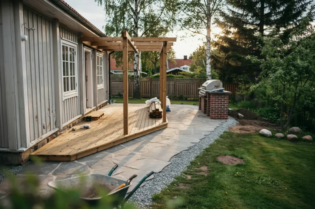 skapa sommarens b sta utemilj bygga altan pergola uteplats och grillplats med r tt planering